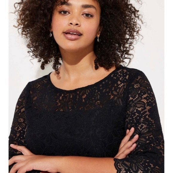 LOFT Black Dress stretch Lace Sheath plus Size Cut Out Bateau Neckline NWT Sz 22 - Picture 2 of 7